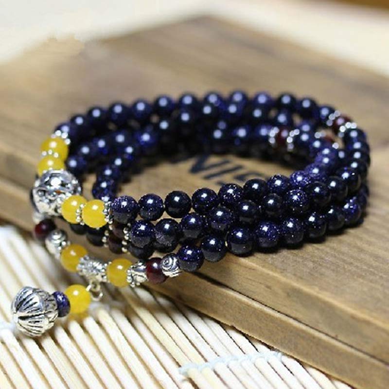 Buddha Stones Blue Sandstone Wealth Charm Bracelet Mala - image 1