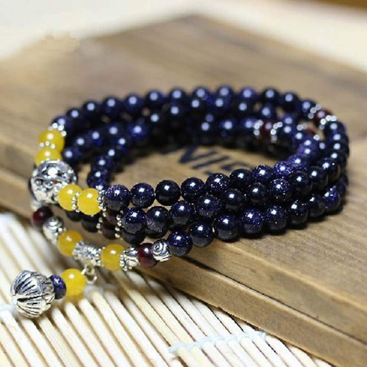 Buddha Stones Blue Sandstone Wealth Charm Bracelet Mala - image 1