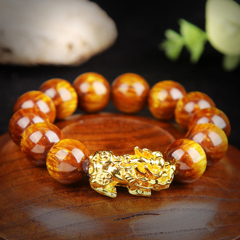 Buddha Stones Lucky Golden Tiger Eye Abundant Pixiu Bracelet - image 5