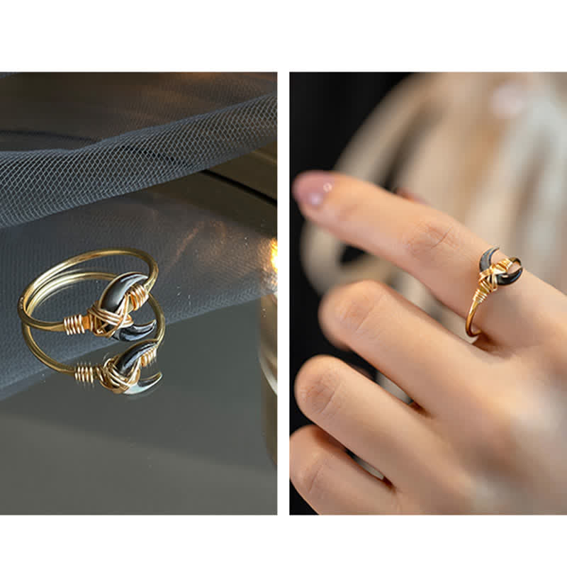 Buddha Stones Natural Tridacna Stone Moon 14K Gold Blessing Ring - image 15