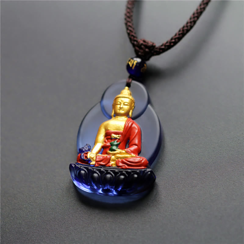 Buddha Stones Tibet Medicine Buddha Liuli Crystal Compassion Necklace Pendant - image 1