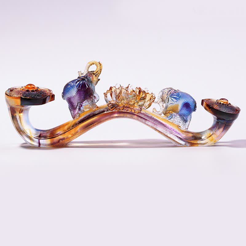 Buddha Stones Handmade Liuli Crystal Ruyi Elephant Art Piece Home Decoration With Crystal Base - image 3