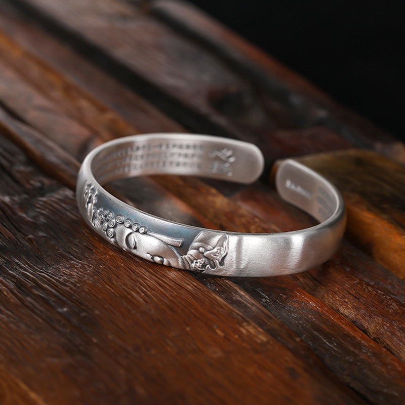 Buddha Stones 999 Sterling Silver Buddha Head Heart Sutra Serenity Bracelet Bangle - image 7