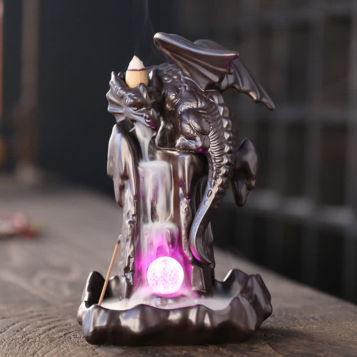 Nordic Dragon Ceramic Backflow Smoke Fountain Meditation Healing Incense Burner Led Ball Decoration - Dragon&LED Ball - image 0