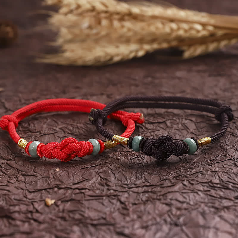 Buddha Stones Red String Jade Luck Fortune Knot Braided Couple Bracelet - image 16