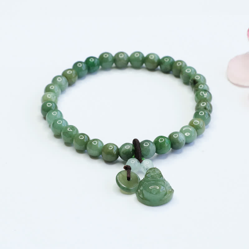 Buddha Stones Laughing Buddha Cyan Jade Healing Bracelet - Cyan Jade - image 0