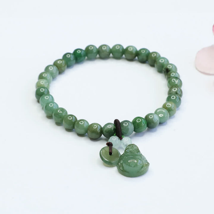 Buddha Stones Laughing Buddha Cyan Jade Healing Bracelet - Cyan Jade - image 0