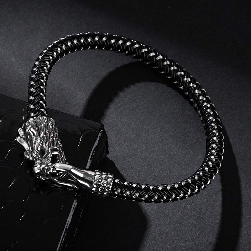 Buddha Stones Dragon Titanium Steel Protection Luck Bracelet - image 1