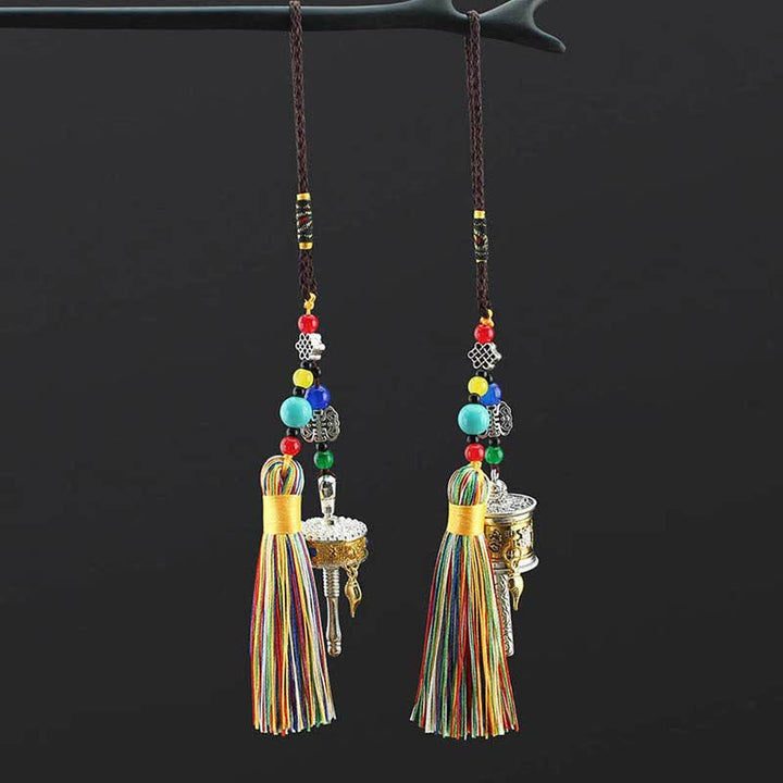 Tibet Om Mani Padme Hum Prayer Wheel Tassel Bag Car Hanging Decoration - image 3