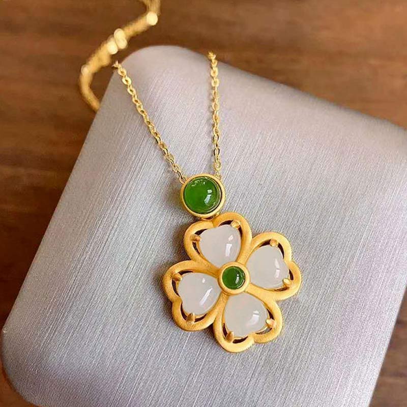 Buddha Stones 925 Sterling Silver Lucky Four Leaf Clover Jade Prosperity Necklace Chain Pendant - image 13