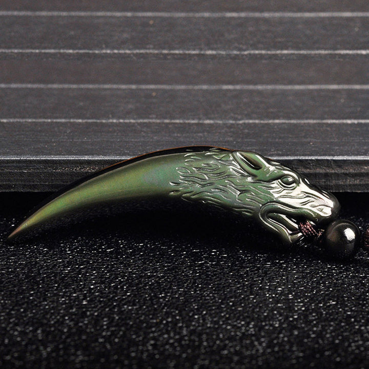 Buddha Stones Natural Black Obsidian Ice Obsidian Rainbow Obsidian Wolf Tooth Pattern Strength Necklace Pendant - image 17