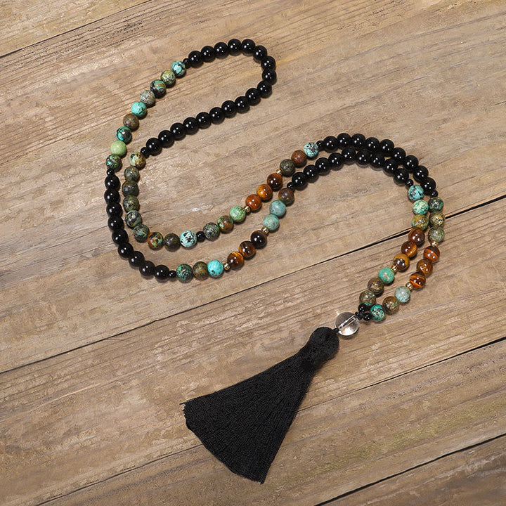 Buddha Stones 108 Mala Beads Natural Stone Tiger Eye Turquoise Protection Strength Bracelet Necklace - Necklace - image 4
