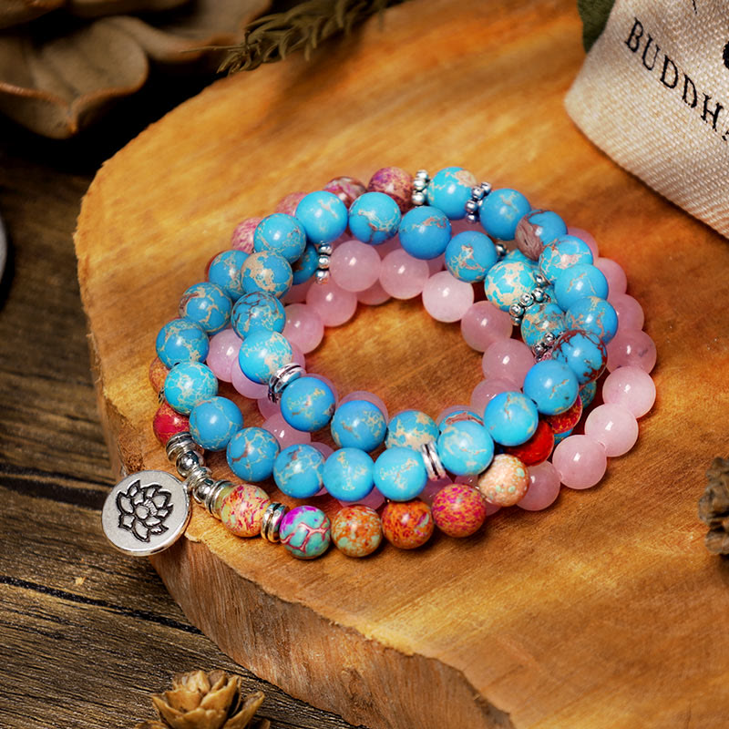 Buddha Stones Tibetan Purple Miano Real Bead Harmony Lotus Mala - image 6