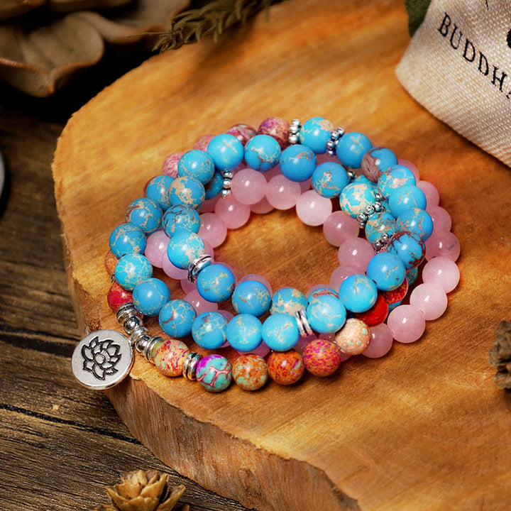 Buddha Stones Tibetan Purple Miano Real Bead Harmony Lotus Mala - image 6