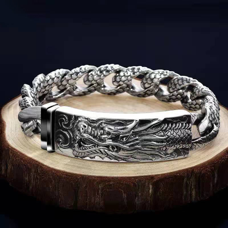 Buddha Stones Retro Dragon Scale Pattern Engraved Protection Bracelet - image 1