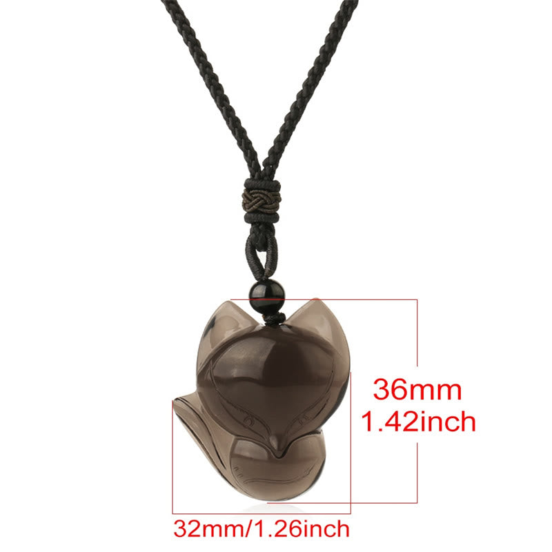 Buddha Stones Natural Black Obsidian Tiger Eye Ice Obsidian Fox Pendant Amulet Necklace - image 15