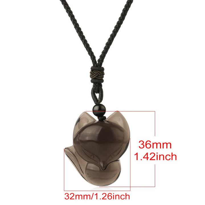 Buddha Stones Natural Black Obsidian Tiger Eye Ice Obsidian Fox Pendant Amulet Necklace - image 15