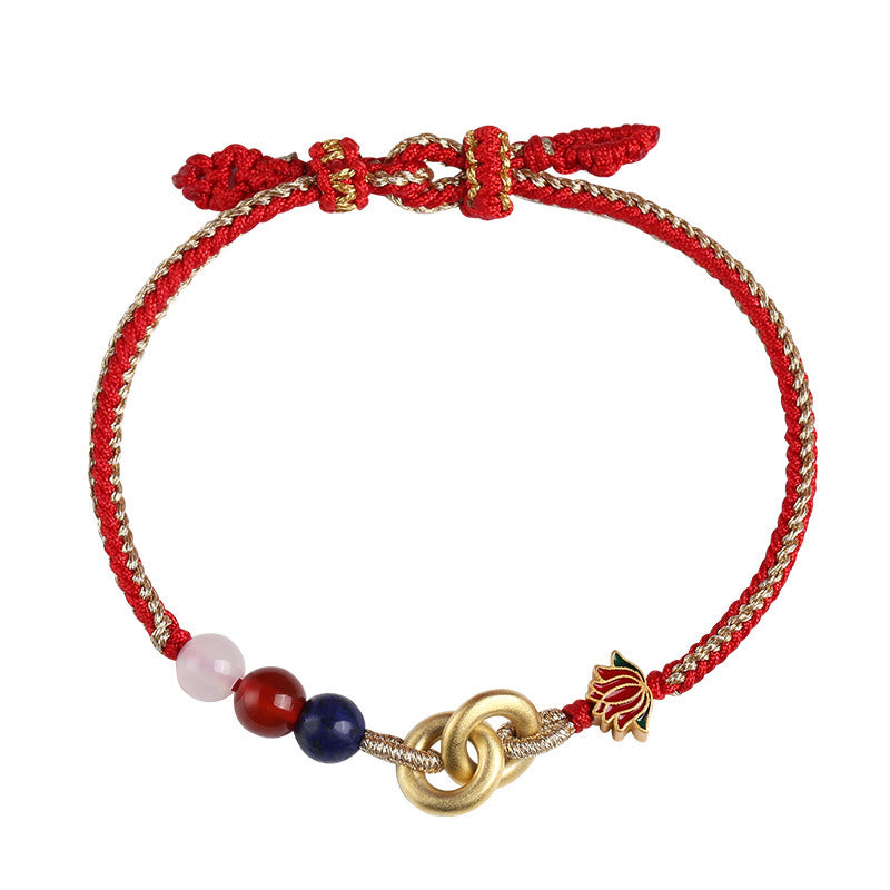 Buddha Stones 925 Sterling Silver Double Peace Buckle Lotus Auspicious Bracelet - image 12