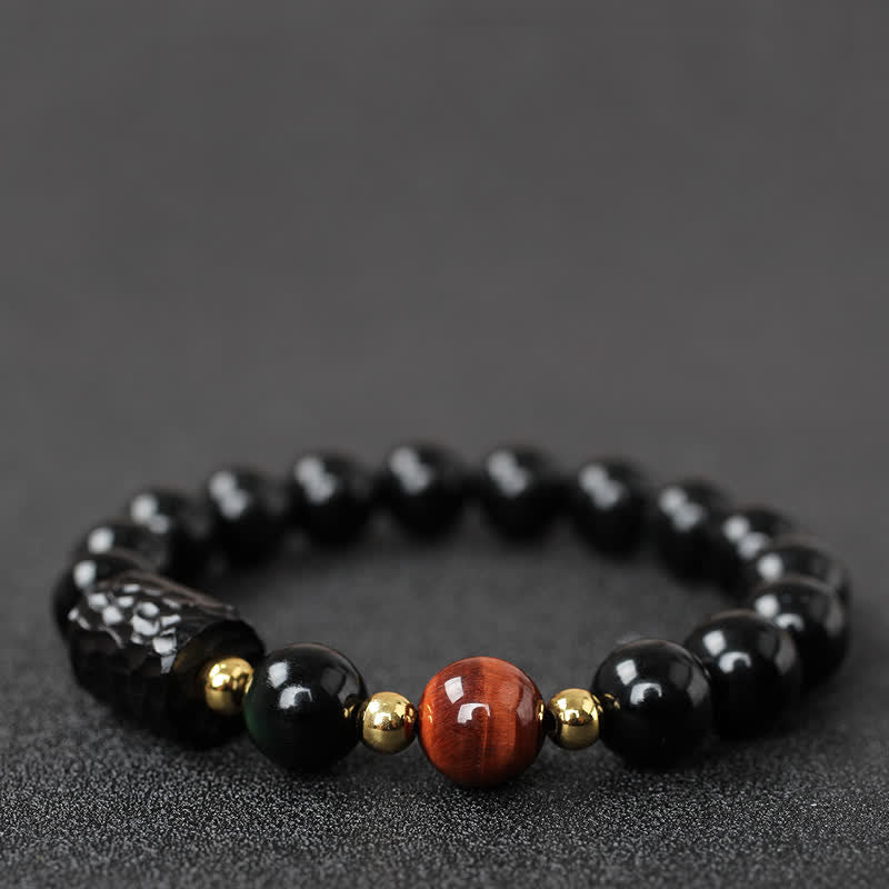 Black Obsidian Ebony Wood Red Tiger Eye Strength Couple Bracelet - 8mm - Black Obsidian&Red Tiger Eye - image 0