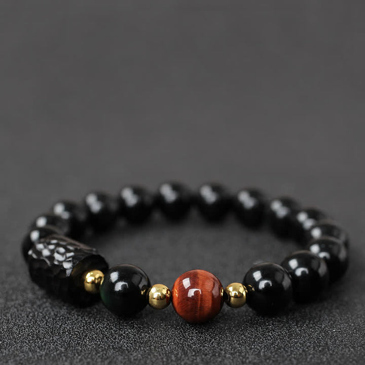 Black Obsidian Ebony Wood Red Tiger Eye Strength Couple Bracelet - 8mm - Black Obsidian&Red Tiger Eye - image 0