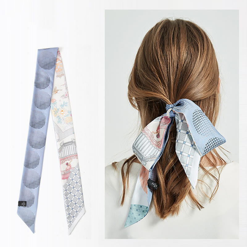 Buddha Stones Dunhuang Frescoes Mountains Sunset Floral Pattern 100% Mulberry Twilly Silk Neck Hair Scarf - image 9