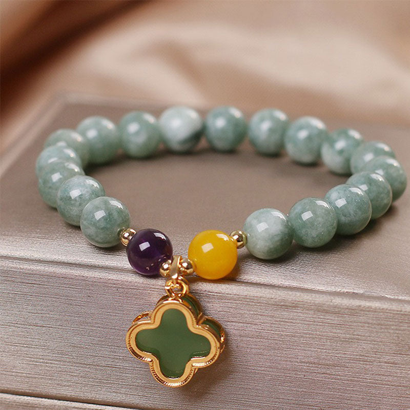 Buddha Stones Jade Four Leaf Clover Luck Bracelet - image 2