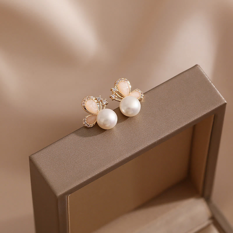 Buddha Stones 18k Gold Plated Pearl Butterfly Love Freedom Stud Earrings - Pearl Butterfly - image 0