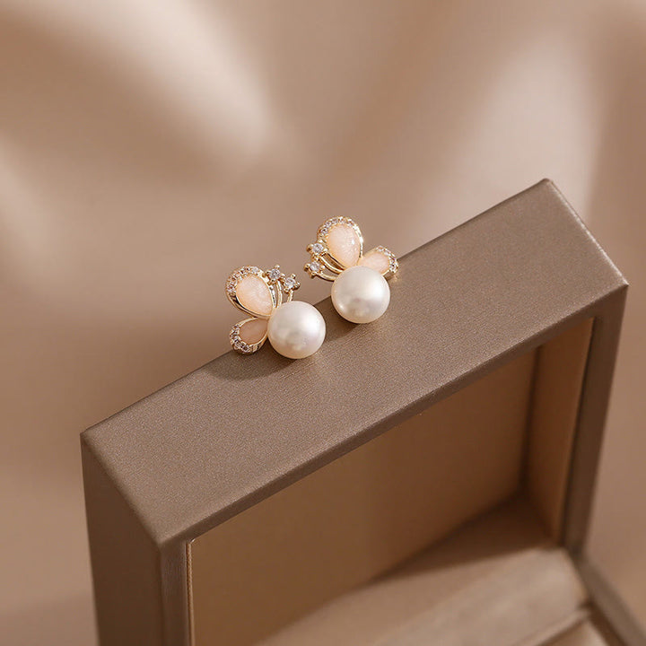 Buddha Stones 18k Gold Plated Pearl Butterfly Love Freedom Stud Earrings - Pearl Butterfly - image 0
