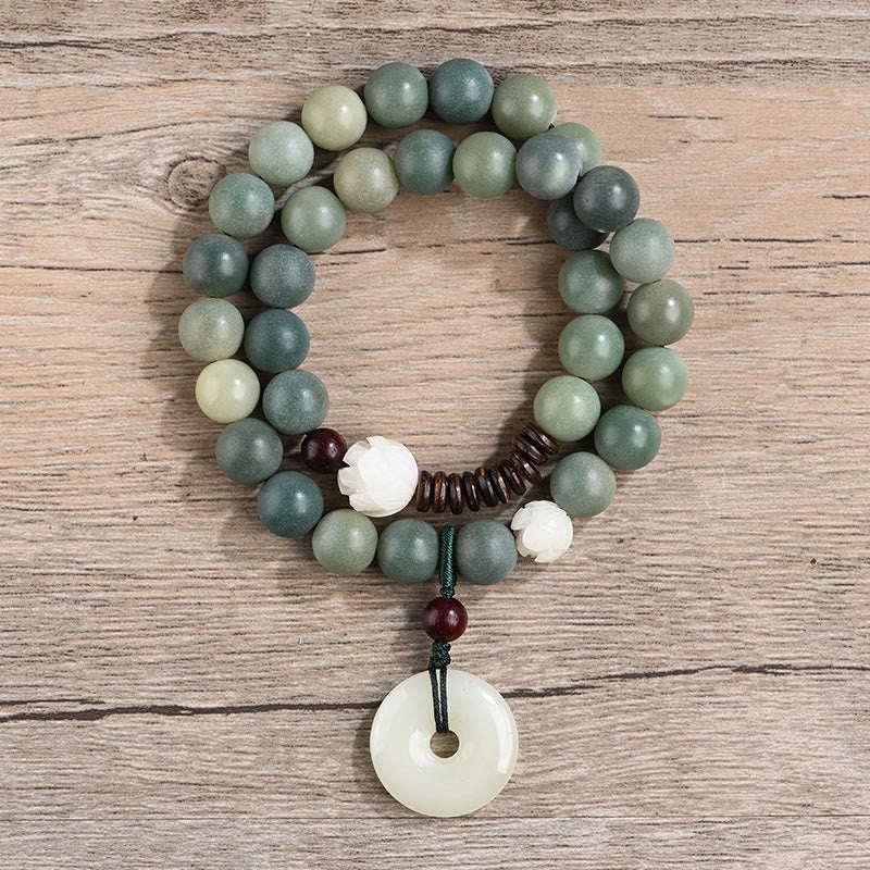 Buddha Stones Cyan Bodhi Seed Lotus Jade Peace Buckle Wisdom Double Wrap Bracelet - image 1