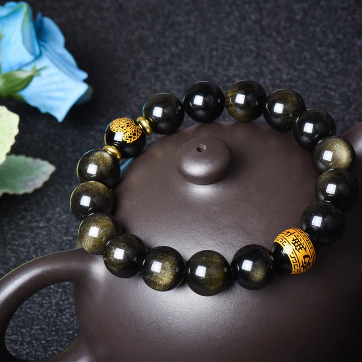 Buddha Stones Chinese Zodiac Natal Buddha Gold Sheen Obsidian Wealth Protection Bracelet - image 8