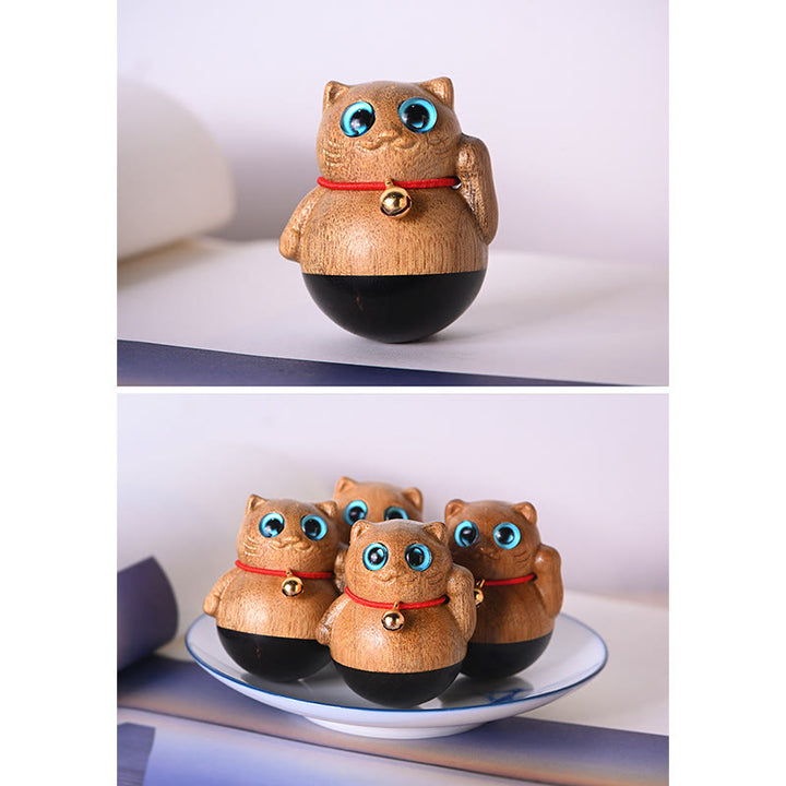 Buddha Stones Mini Lucky Cat Kitten Phoebe Zhennan Wood Blessing Decoration - image 21