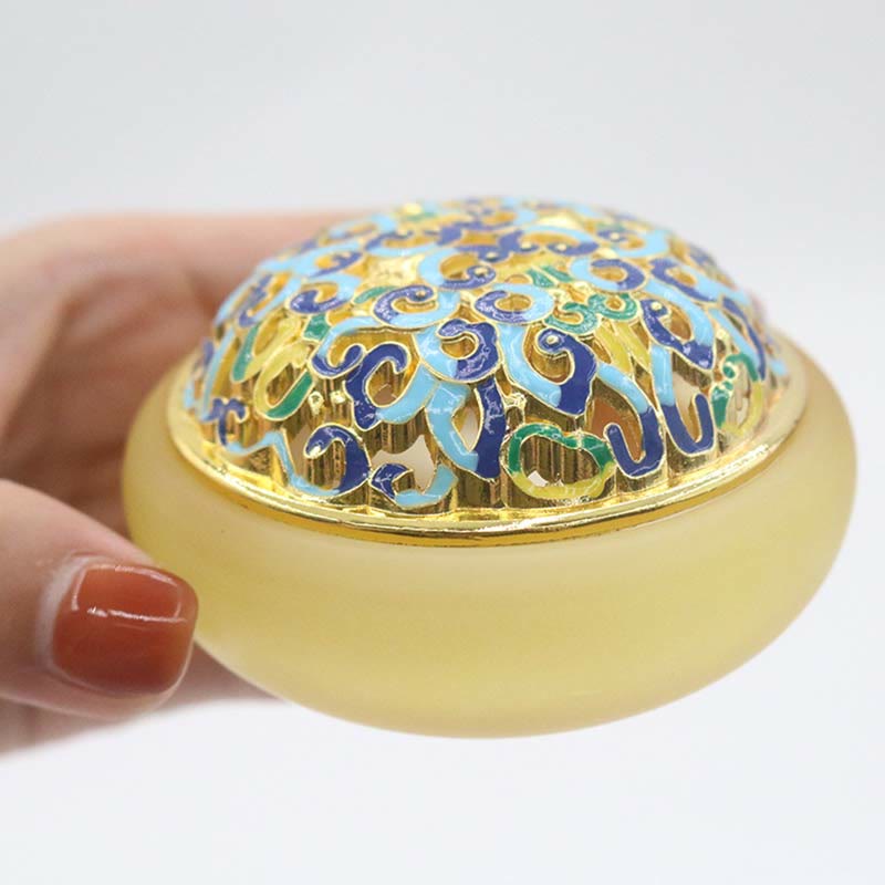 Buddha Stones Lotus Liuli Crystal Healing Meditation Incense Burner - Yellow 7.8*4.5cm - image 8