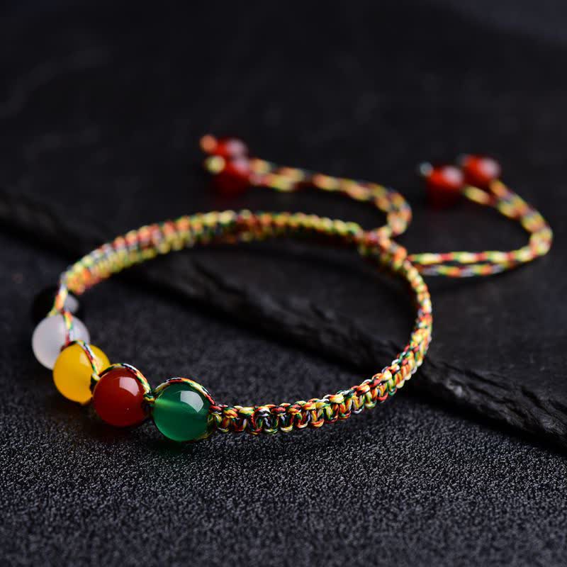 Buddha Stones Colorful Agate Metal Wood Water Fire Earth Five Elements String Bracelet - image 7