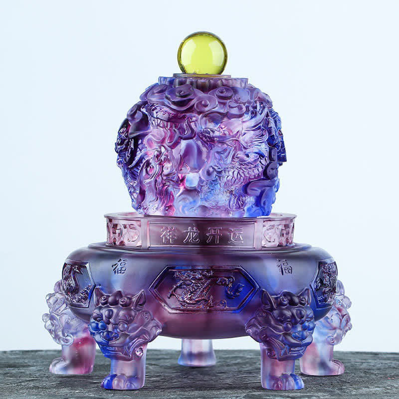 Buddha Stones Feng Shui Auspicious Dragon Handmade Liuli Crystal Rotatable Art Piece Luck Home Office Decoration - Purple - image 0