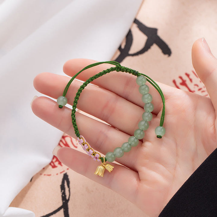 Buddha Stones Handmade Jade Bead Lily of the Valley Charm Luck Braided Bracelet - image 3