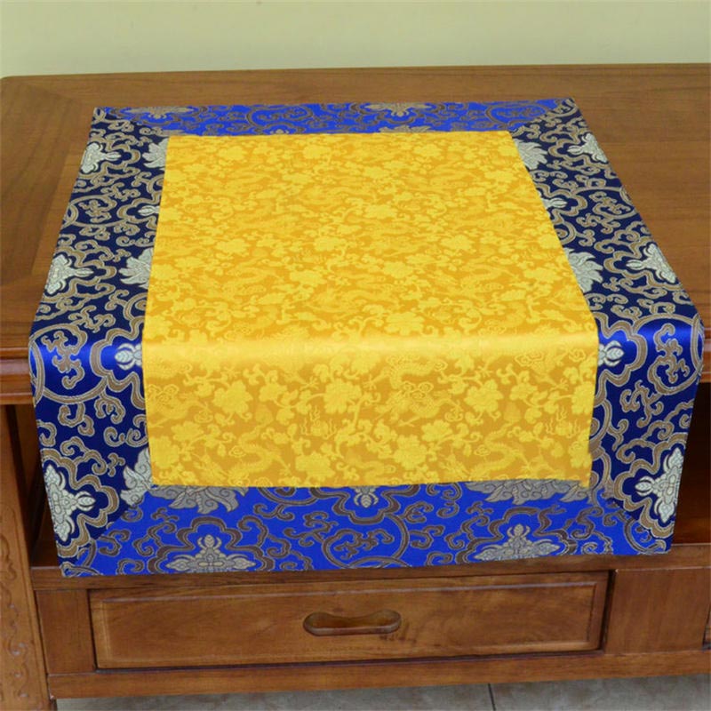 Brocade Prayer Altar Flower Vajra Dragon Pattern Auspicious Symbols Table Runner - Blue&Yellow Dragon - 70*70cm - image 5
