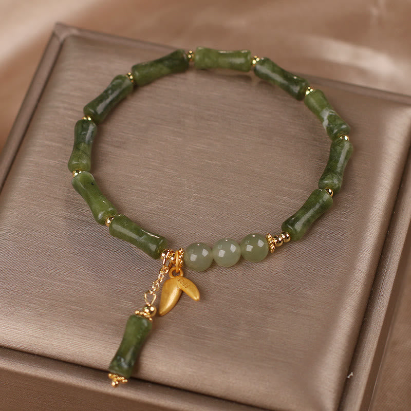 Buddha Stones Green Bamboo Jade Leaf Pattern Wealth Luck Bracelet - image 3