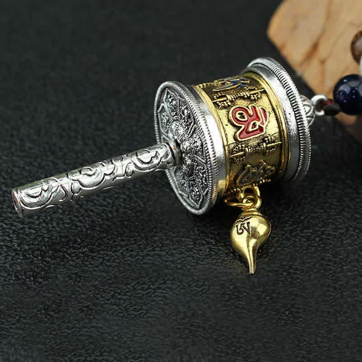 Buddha Stones Tibetan Om Mani Padme Hum Prayer Wheel Rotation Vajra Wood Necklace Pendant - image 9