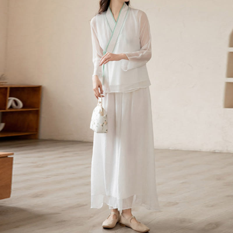 Buddha Stones Retro Prayer Zen Spiritual Meditation Practice Chiffon Clothing Women's Set - image 5