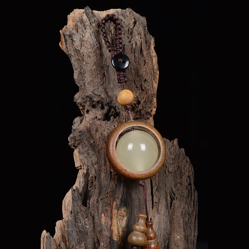 Buddha Stones Red Sandalwood Ebony Wood Green Sandalwood Luminous Lucky Bead Gourd Peace Key Chain - image 16
