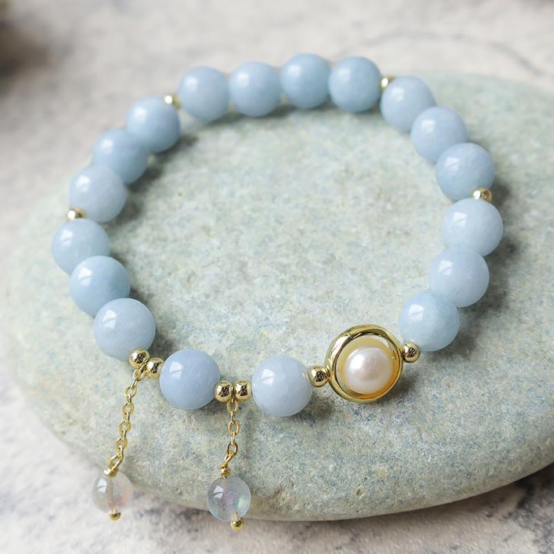 Buddha Stones Aquamarine Pearl Healing Moonstone Beads Charm Bracelet - image 3