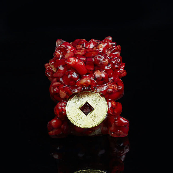 Buddha Stones Handmade Cute PiXiu Gold Coin Crystal Fengshui Energy Wealth Fortune Home Decoration - Red Coral - image 15