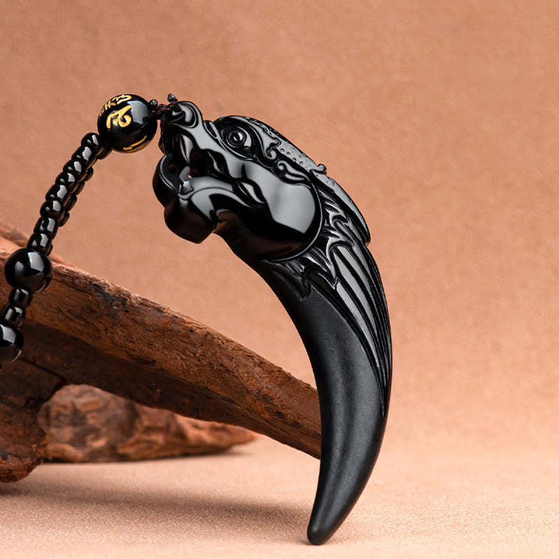 Buddha Stones Natural Black Jade Chinese Zodiac Dragon Tooth Pattern Protection Necklace Pendant - image 2