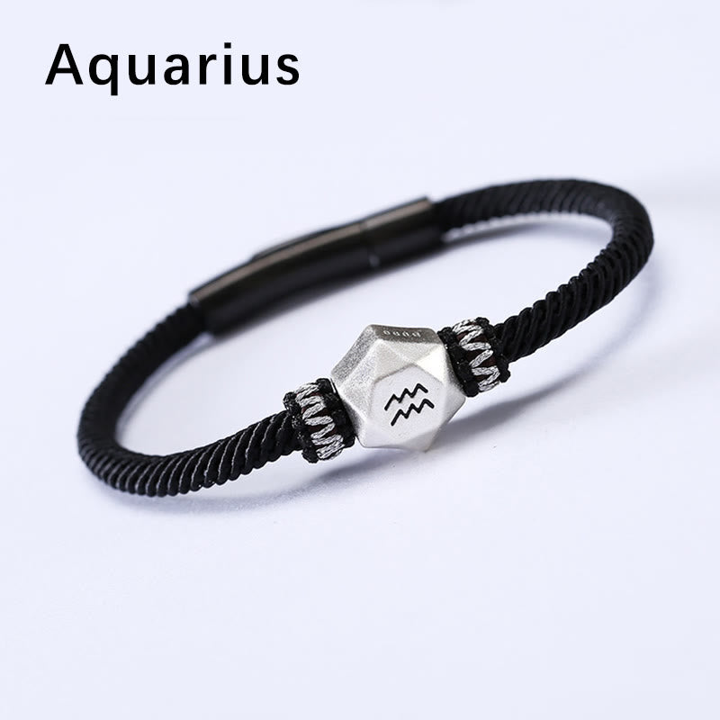 Buddha Stones 999 Sterling Silver 12 Constellations of the Zodiac Protection Handmade String Bracelet - Aquarius - 19CM - image 19