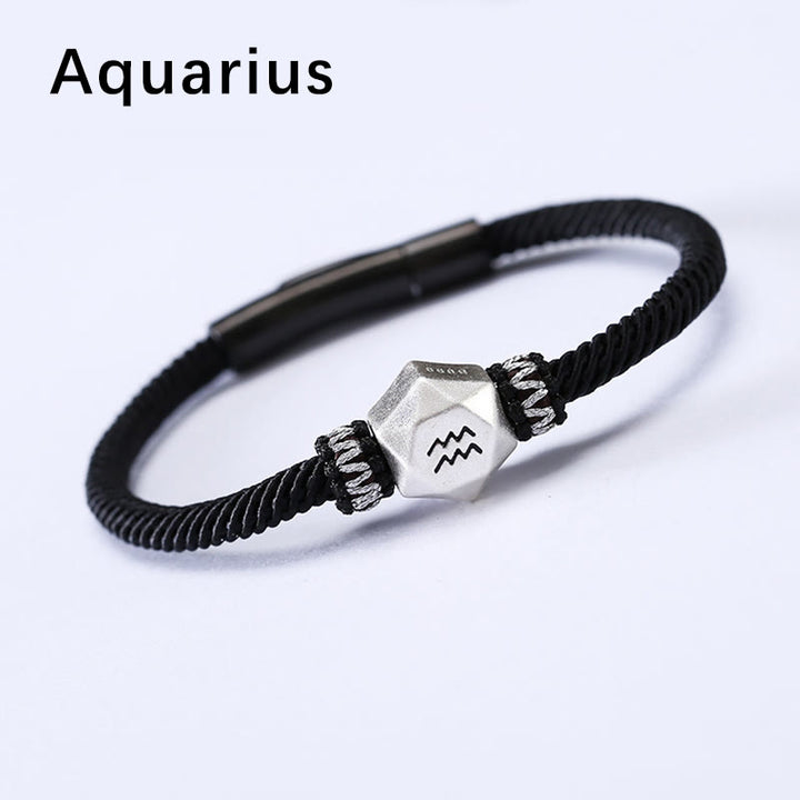 Buddha Stones 999 Sterling Silver 12 Constellations of the Zodiac Protection Handmade String Bracelet - Aquarius - 19CM - image 19