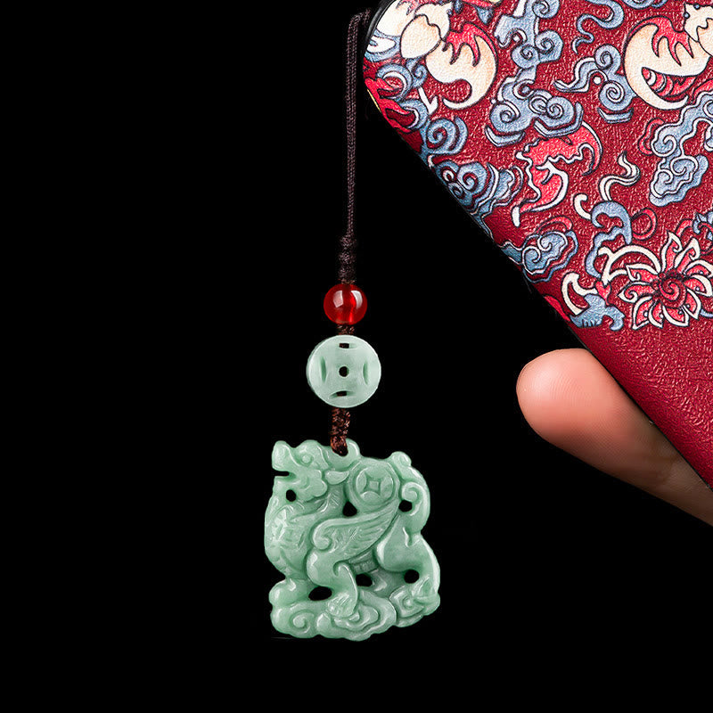 Buddha Stones Natural Jade Kirin Prosperity Phone Hanging Decoration - Jade(Prosperity♥Abundance) - image 0