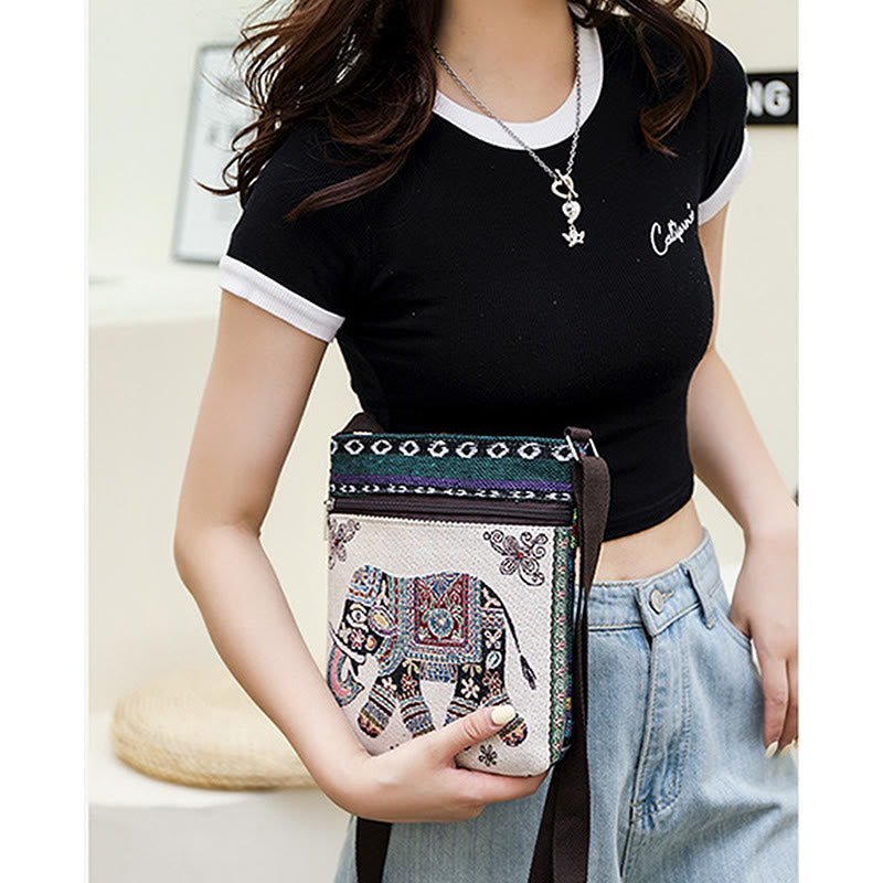 Buddha Stones Elephant Butterfly Embroidered Canvas Tote Bag Shoulder Bag Crossbody Bag - image 6