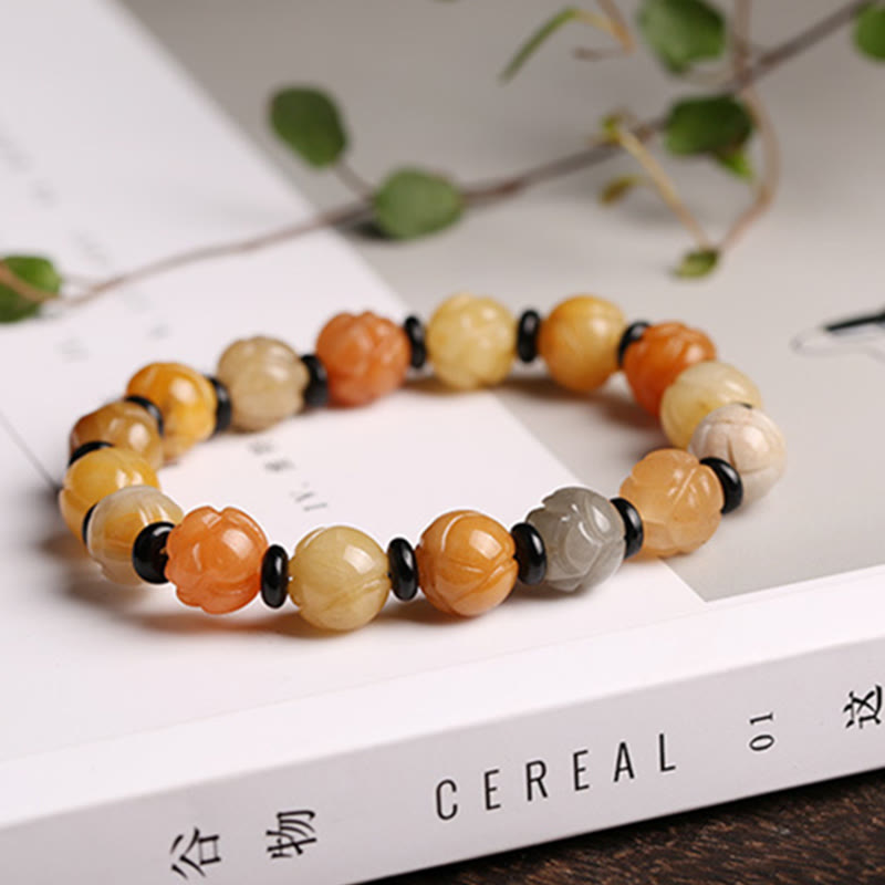Buddha Stones Golden Silk Jade Lotus Wealth Luck Bracelet - image 11