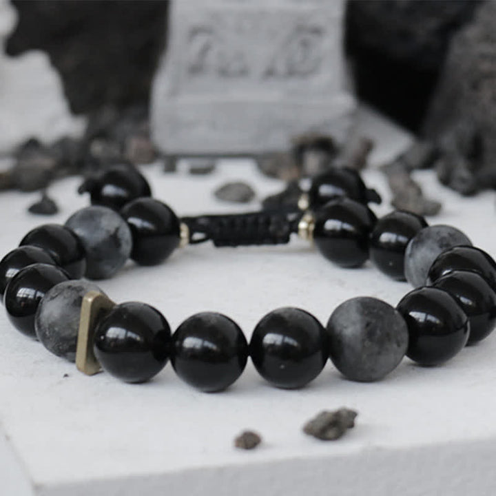 Buddha Stones Black Obsidian Black Glitter Stone Purification Bracelet - image 10