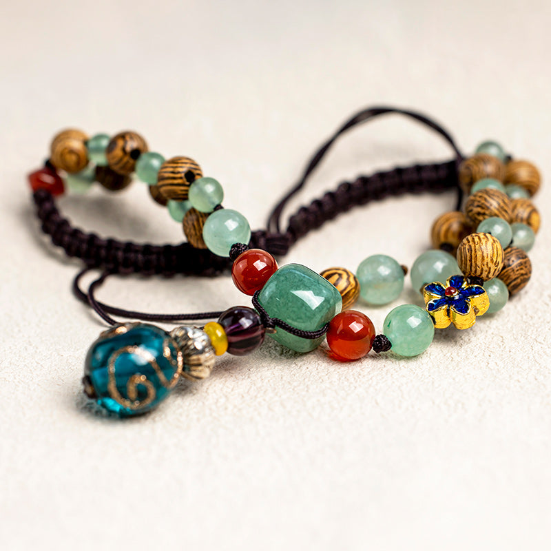 Buddha Stones Wenge Wood Green Aventurine Balance Protection Anklet - image 5